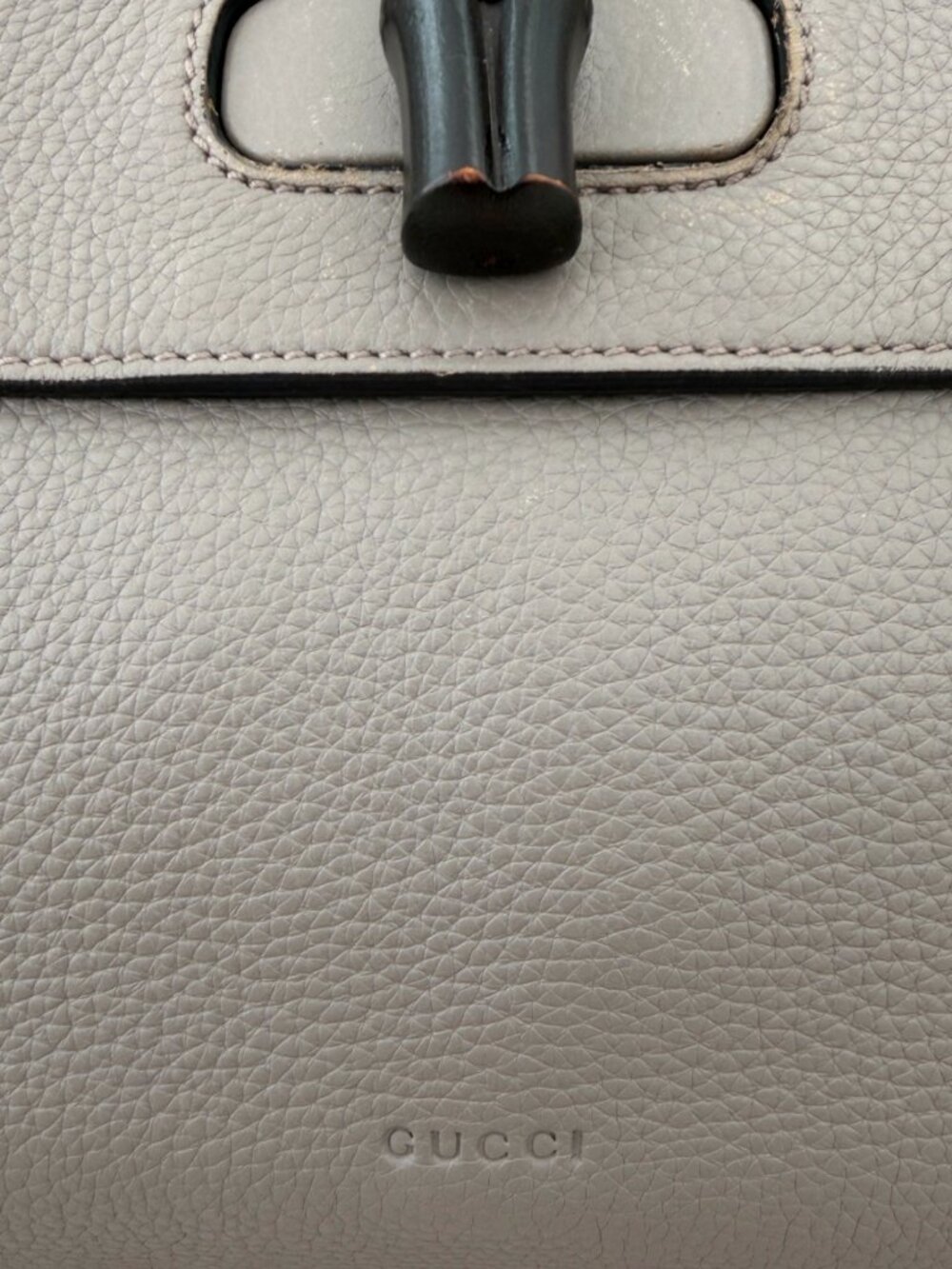 Gucci Gray Pebbled Calfskin Bamboo Daily Top Handle Satchel - Picture 11 of 15